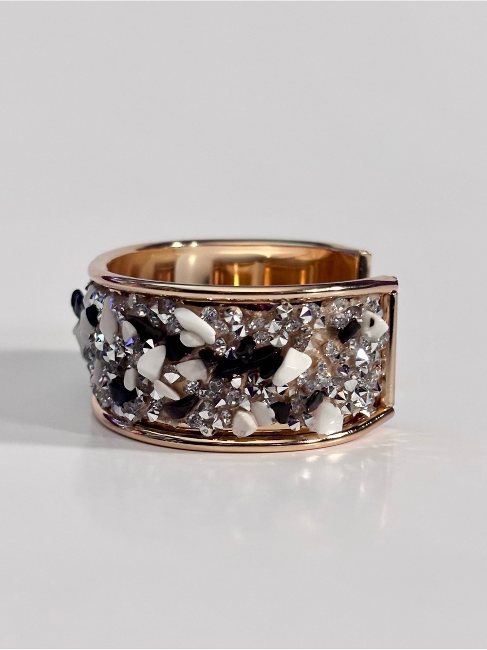 Hand Crafted Gold-Tone Cuff with White & Black Bead Accents - Picture 4 of 5